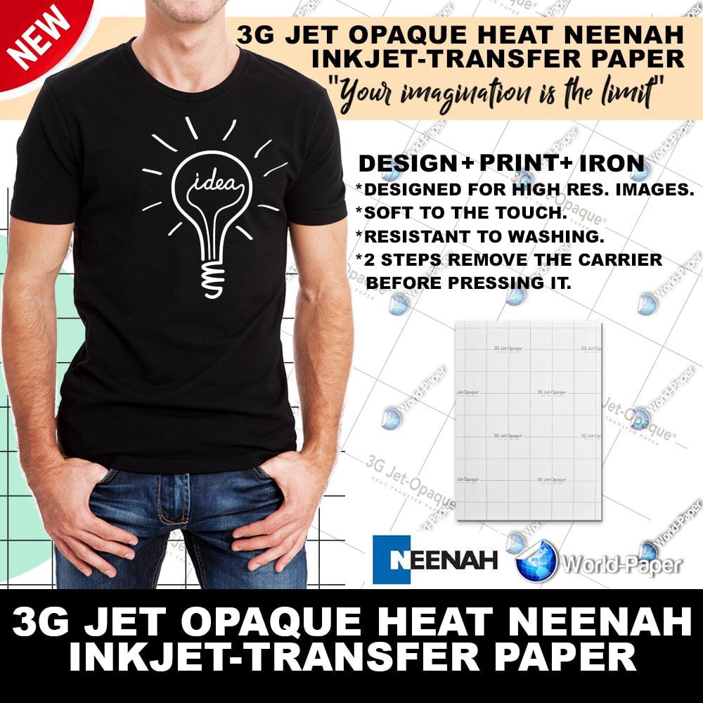 NEENAH INKJET TRANSFER PAPER JET OPAQUE II 50 SHEETS FOR DARK FABRICS 8.5x11” 