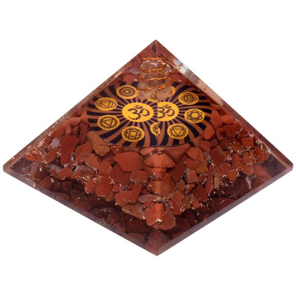 Natural Crystal Orgone Pyramid Red Jasper Crystal Energy Generator EMF Protection Reiki Healing Chakra Pyramid - Aum (OM) Vastu Chakra