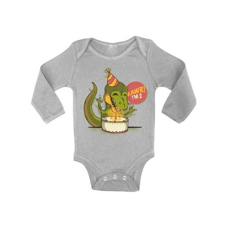 

Awkward Styles 2nd Birthday Bodysuit I m Two Dinosaur Baby Romper