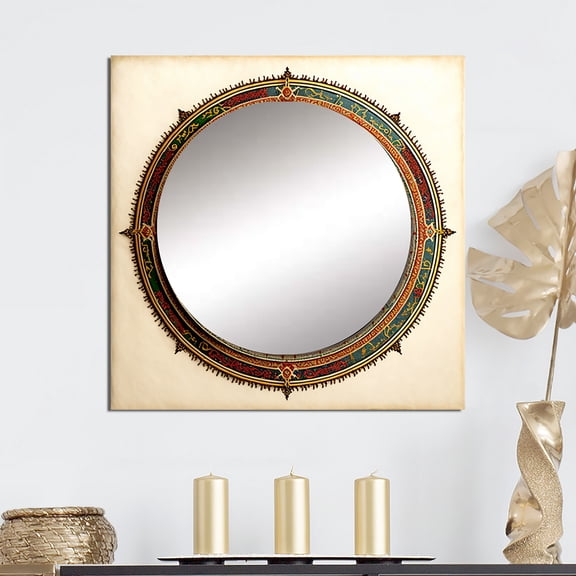 Designart "Ancient Galaxy Map Celestial Navigation I" Modern Geometric Square Mirror For Wall Decor - Large Brown Square Printed Wall Mirror Art - Wall Mounted Square Large Mirror