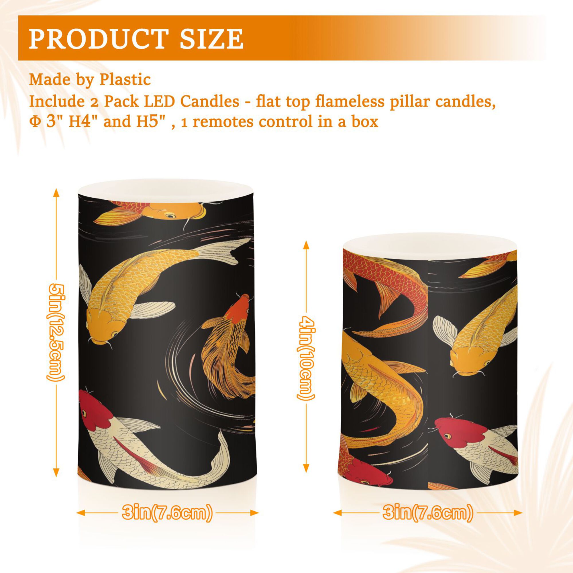 Yayeee Flameless Candles with Remote Flickering Battery Operated Multi Color Changing, Black Fish Pattern