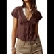 thumbnail image 1 of Blusa de Encaje con Cuello en V para Mujer, Corta, Fruncida, Ropa de Verano para Vacaciones Marrón XL, 1 of 10