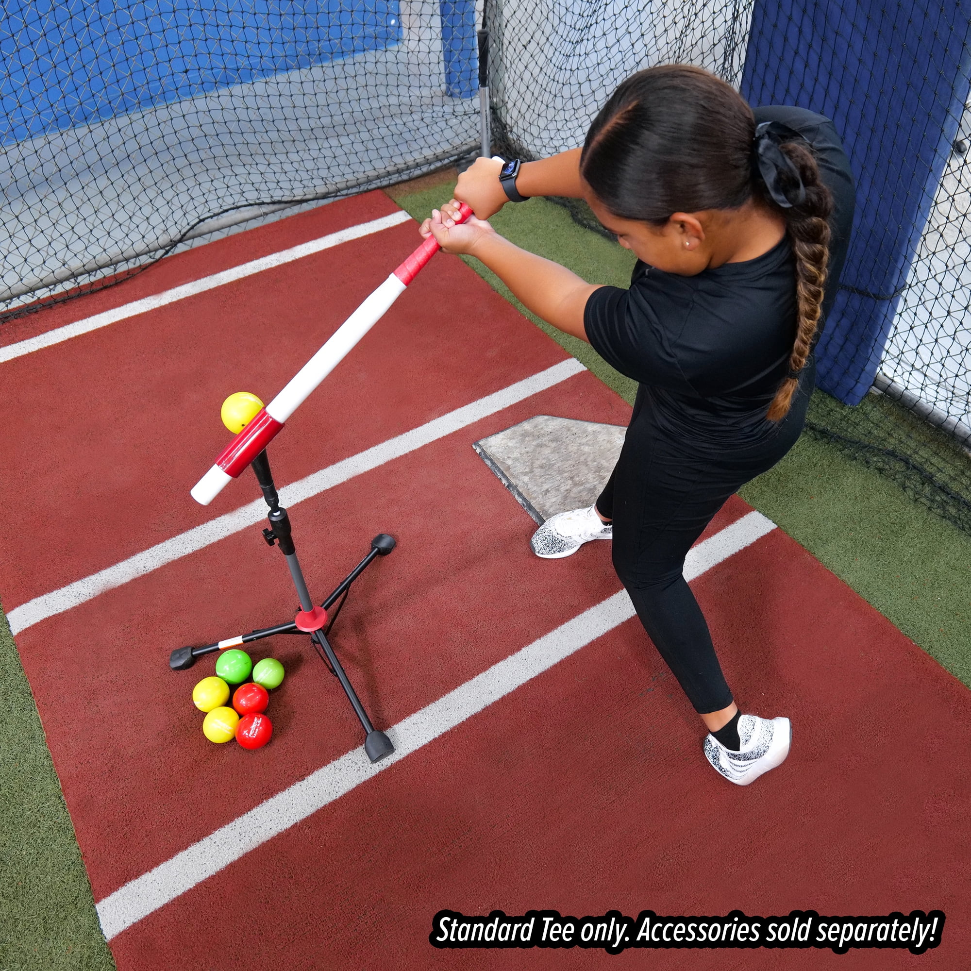PowerNet Baseball Softball Batting Tee, Adjustable Height Baseball Tee 27.5" - 44", Portable Baseball Tees for Hitting Training, Collapsible Rubber Top Tee, Hitting Drill Coaching Aid (Deluxe Tee)