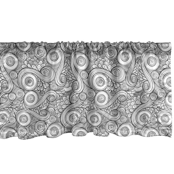 Ambesonne Monochrome Window Valance, Retro Natural Petals, 54" X 12", Charcoal Grey and White