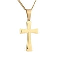 thumbnail image 4 of Vintage 14K Yellow Gold Cross Pendant Necklace Punk Fashion Biker Men's Chain Necklace Jewelry Gift, 4 of 6