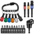 thumbnail image 1 of 20Pcs Flexible Drill Bit Extension Hex Shank 105° Right Angle Drill Attachment 1/4 3/8 1/2" Hex Shank Impact Driver Socket Adapter Rotatable Socket Bit Holder Keychain Set for Fine Finish (E), 1 of 9