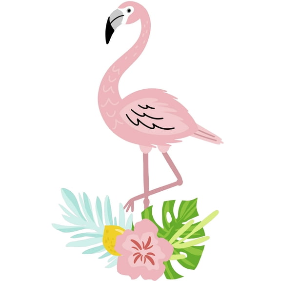 Flamingo Plant Leaves & Flower Kids Bedroom Adhesive 20" x 31" Wall Decoration Multicolored Art Floral Design Removable Kids Bedroom Bird Animal Wall Decal Sticker