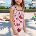 thumbnail image 3 of Uorisanigo Kids Swimsuits for Girls One Piece Pink Strawberry Single Spaghetti Strap Swimwear Size 13-14 with Ruffled Sleeve Straps Bathing Suit for Beach Pool, 3 of 7