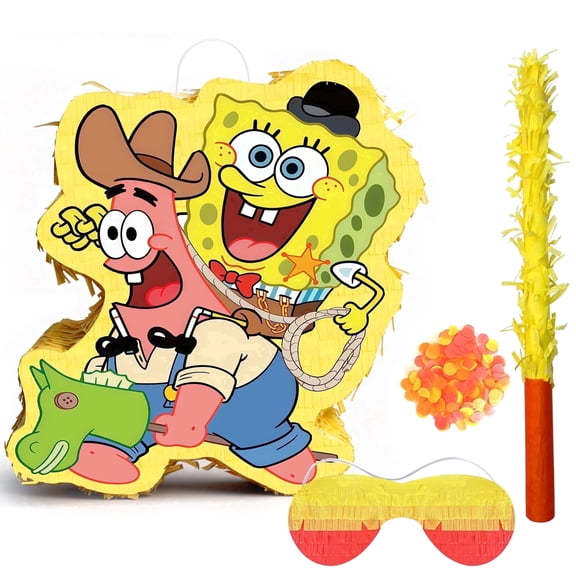 SpongeBob SquarePants Piñata,SpongeBob Themed Party Pinata Bundle - SpongeBob Piñata Large,SpongeBob Party Games Blindfold & Party Pinata Stick etc SpongeBob Birthday Party Supplies for Boys/Girls