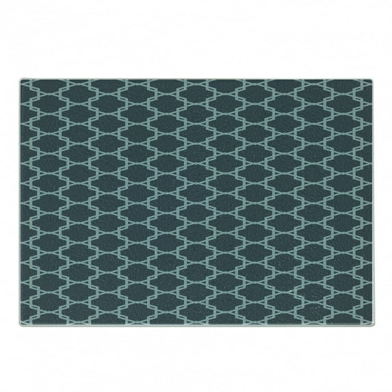Quatrefoil Cutting Board, Moroccan Style Oriental Pattern Antique Tiling Design, Decorative Tempered Glass Cutting and Serving Board, Small Size, Slate Blue and Pale Blue, by Ambesonne