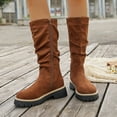 thumbnail image 2 of Rokment Slouchy Platform Mid Calf Boots for Women Winter Spring Fashion Casual Suede Round Toe Side Zipper Wide Calf Dress Tall Boots Brown Size 7, 2 of 8