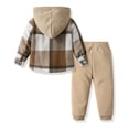 thumbnail image 3 of JUjie Boys Clothes Plaid Hooded Shirt 2pcs Outfit, Button Front Toddler Fall Winter Hoodie & Sweatpants Set Z02 Khaki 3-4 Years, 3 of 7