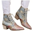 thumbnail image 4 of IUJSOY Ankle Boots for Women Elegant Floral Embroidery Chunky Heel Lace up Dress Short Booties, 4 of 7