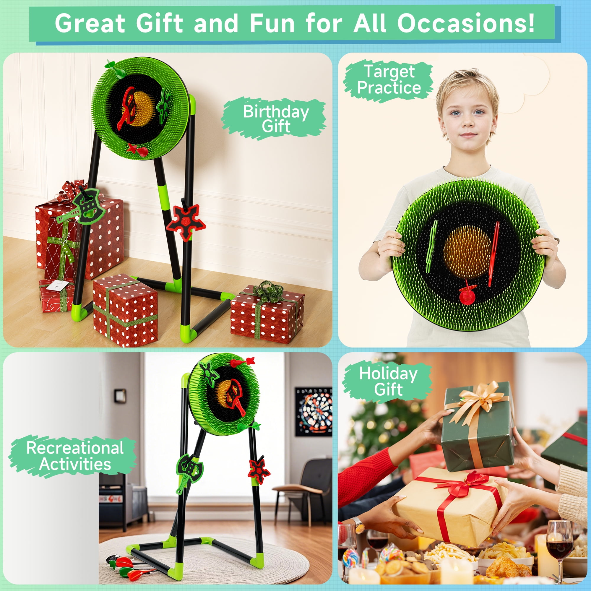 3 in 1 Throwing Game Toy Set - Dart & Axe Throwing Game with Bristle Target Dartboard - Lightweight Stand - Indoor & Outdoor Game for Kids Boy Girl