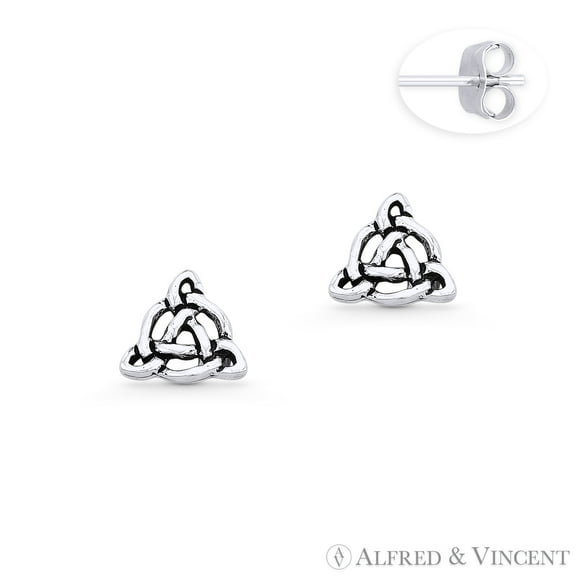 Celtic Knot Charm Stud Earrings in Oxidized .925 Sterling Silver