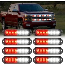 Nilight 8PCS Led Strobe Lights 12LED Red White Light 12V 24V Surface Mount Flashing Warning Hazard Beacon Lights Ultra Slim Sync Feature Mini Grille for Cars Trucks Off Road Vehicles SUV
