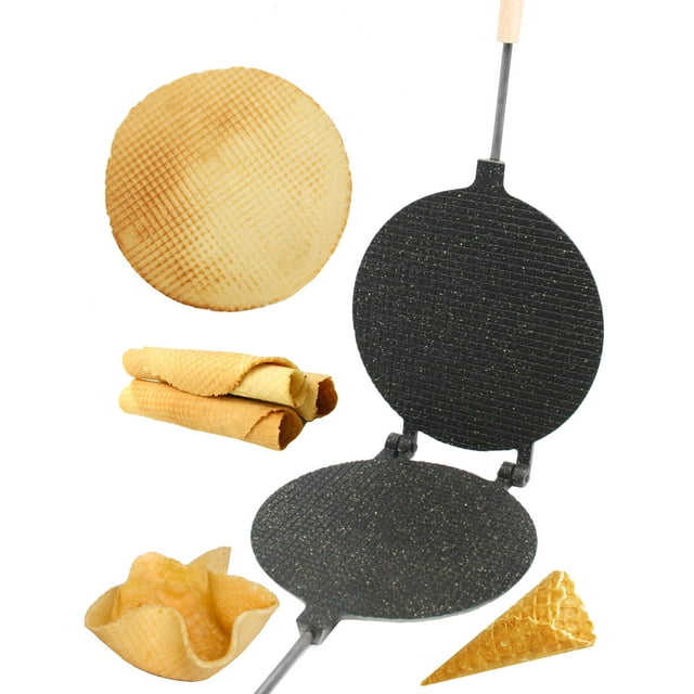 PetriStor Waffle Maker redondo tiene revestimiento antiadherente de 8 pulgadas, máquina de cono de gofre – Krumkake Iron – Máquina para hacer obleas – Máquina para hacer conos de gofre – Máquina para