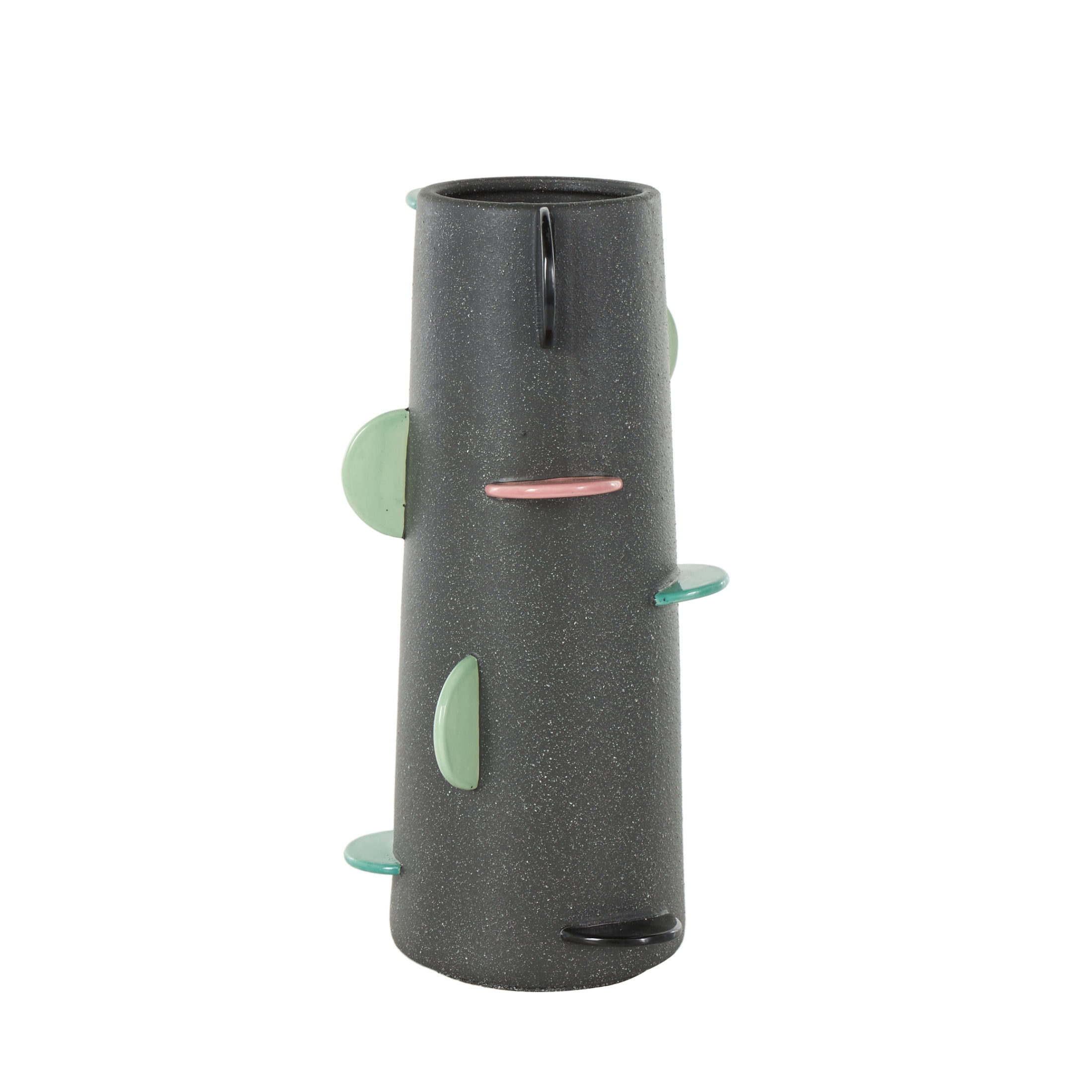 DecMode 16" Textured Black Ceramic Vase with Multicolor Half-Moon Accents