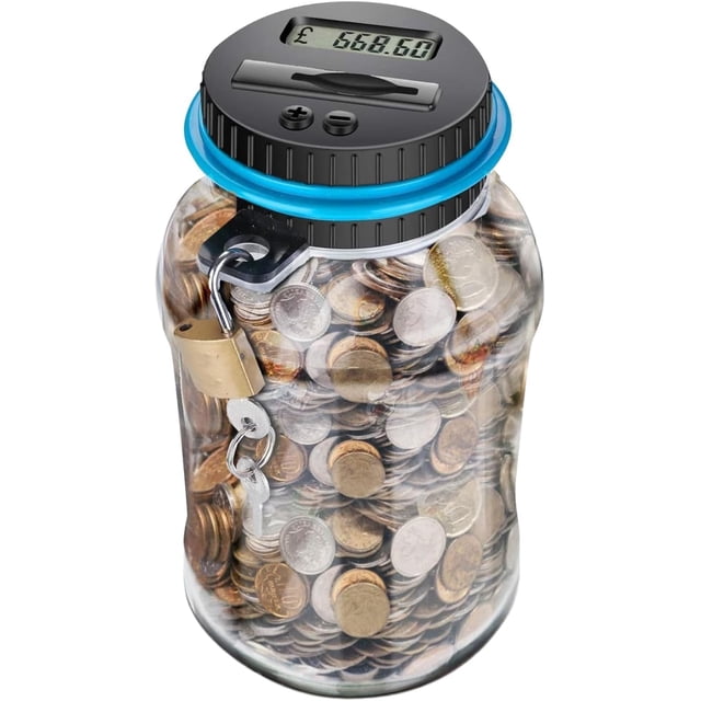 HUGFEGWE Money Box with LCD Screen Money Box with Lock LCD Digital Counter 2.5l Capacity Clear Plastic Safe Coins Saving Pot Piggy Bank Home Supplies Large Capacity Coin Container GBP U2537-15971