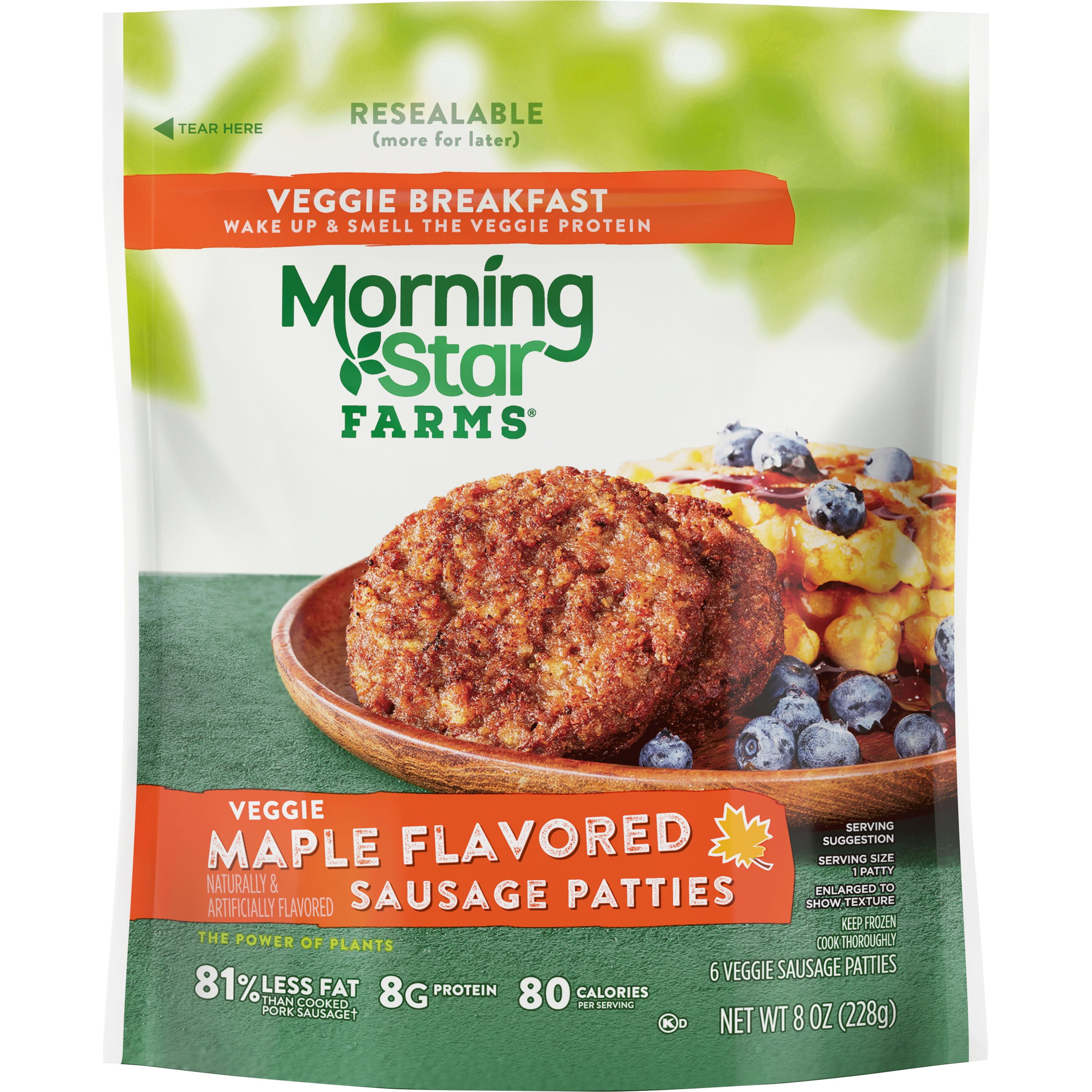 MorningStar Farms, Veggie Breakfast Sausage Patties, Maple Flavored, 8