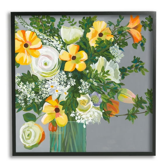 Stupell Industries Yellow & White Flowers Botanical & Floral Painting Black Framed Art Print Wall Art, 12 x 12