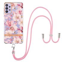 Flower Pattern Case for Samsung Galaxy A23 5G, Detachable Shoulder Strap Lanyard Crossbody Slim Lightweight Floral Cover with Soft Silicone Shockproof Drop Resistant Case,Pink Flower