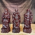 thumbnail image 1 of Ebony wood carving of the Three Star Gods of Fortune, Prosperity, and Longevity - a decorative item for the elderly to celebrate their birthdays and attract wealth in the living room., 1 of 3