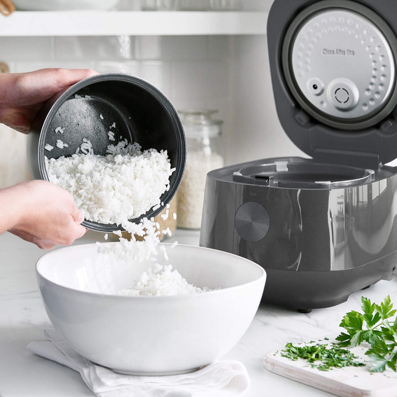 GreenPan Carb Reducing Electric Rice Cooker, 4 Cups Uncooked, Toxin-Free Ceramic Nonstick, Black