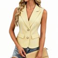 thumbnail image 2 of Smupbvky Womens Striped Vests Notched Lapel 2 Pearl Button up Sleeveless Tops Dressy Casual Waistcoat Slim Fit (XL, Yellow), 2 of 5