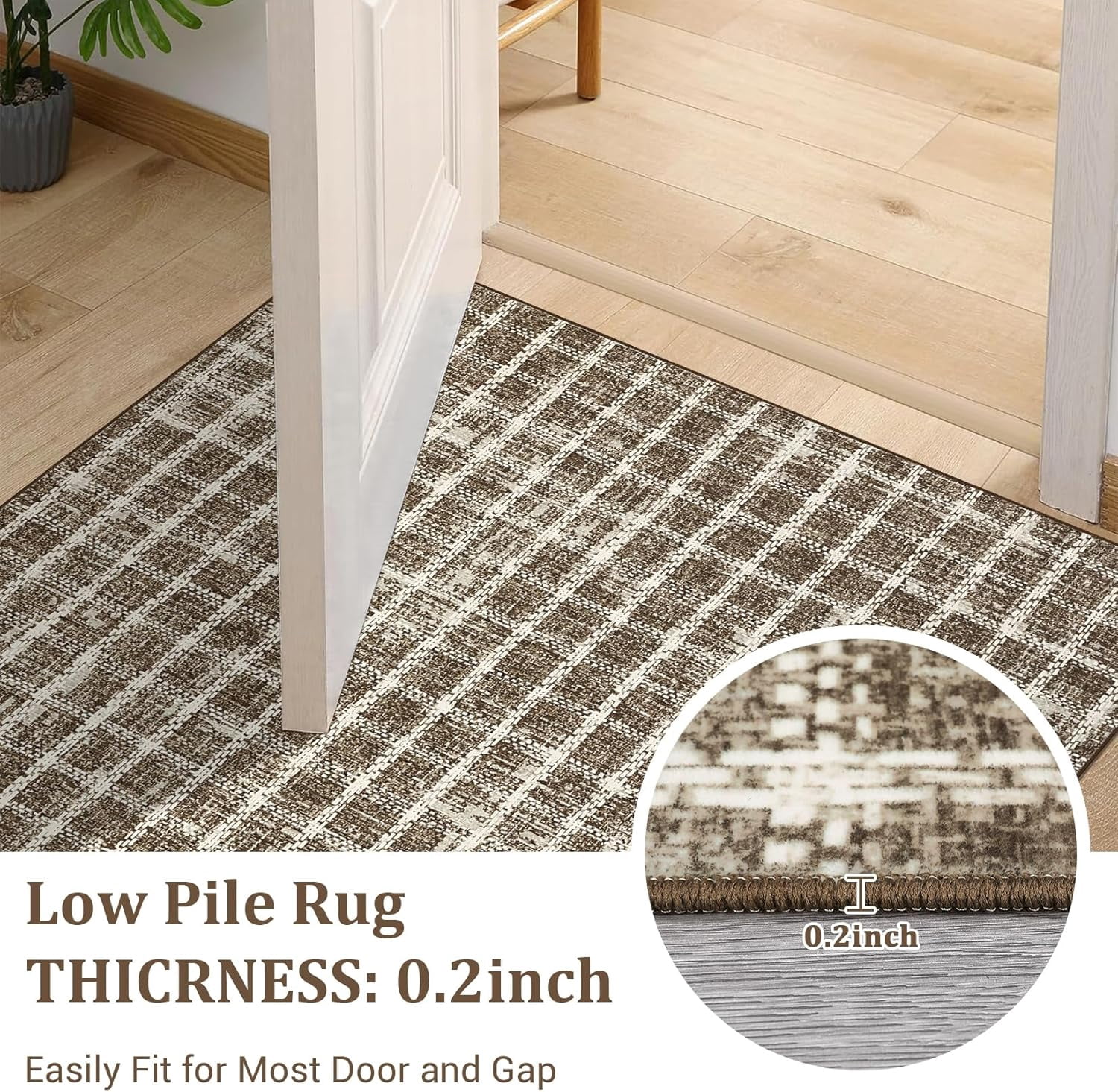 Twister.CK 6' x 9' Plaid Area Rugs, Modern Washable Stain-Resistant Carpet, Non Slip Indoor Rug for Living Room Dining Room Office, Coffee