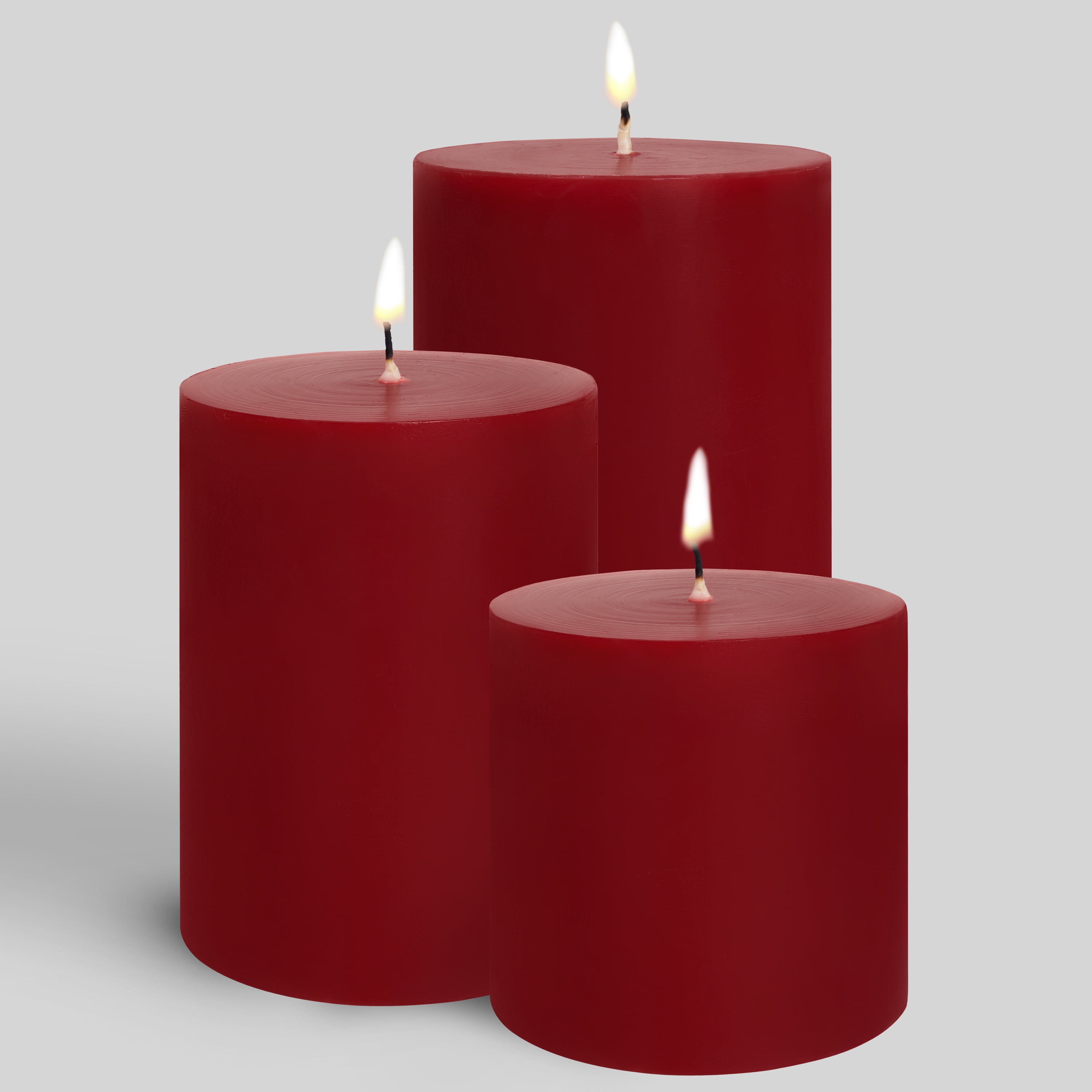 Mainstays Unscented Decorative Pillar Candle Set (3x3, 3x4 and 3x6) Red, Solid Color