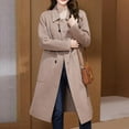 thumbnail image 2 of Women's Long Trench Coat Single Breasted Lapel Collar Wool Blend Jacket with Pockets Winter Casual Overcoat (XL, Khaki), 2 of 6