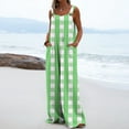thumbnail image 7 of Casual Jumpsuit for Women Summer Button Strap Plaid Criss Cross Bib Jumper with Pocket Loose Pleated Wide Leg Outfits, Mint Green, XL, 7 of 7
