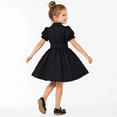 thumbnail image 2 of Sunny Fashion Girls Dress Black Bow Tie Belt School Uniform Front Button Short Sleeves 4 Years, 2 of 8