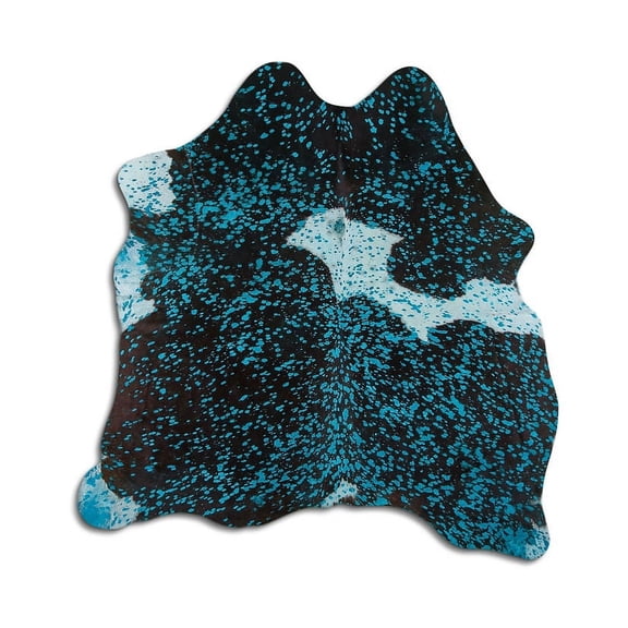 Luculent cowhide rugs for sale DYED TURQUOISE ON BLACK AND WHITE rug
