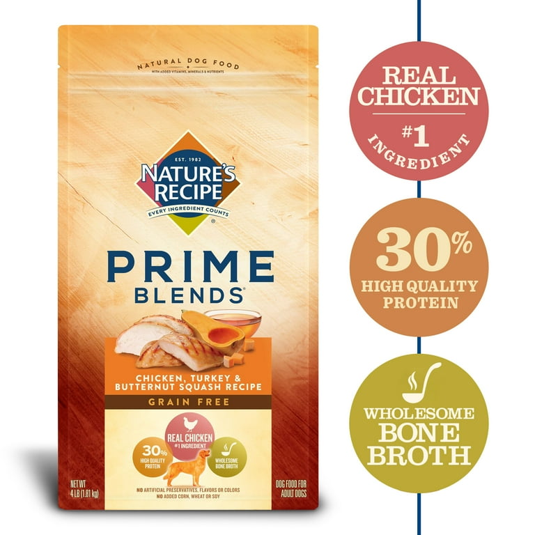 Nature s Recipe Prime Blends Chicken Turkey and Butternut Squash Recipe Grain Free Dry Dog Food 4 Pound Bag Walmart