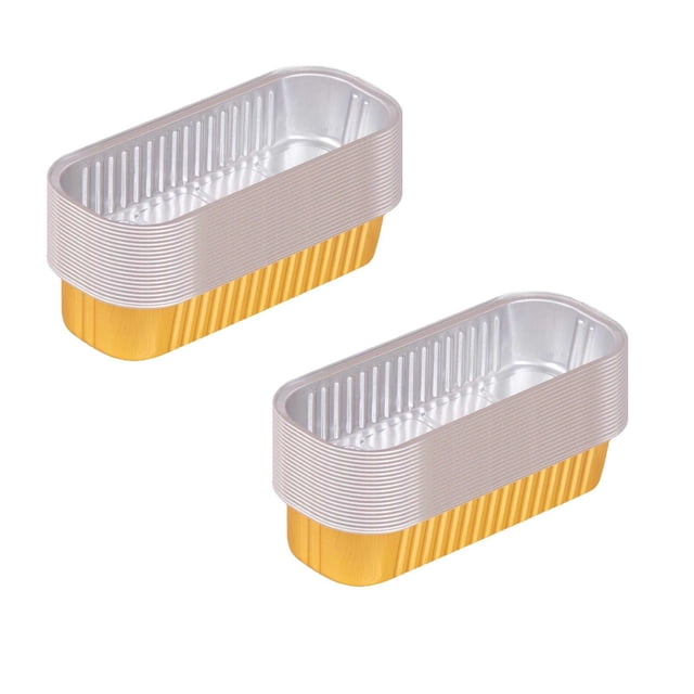 2PC Picnic Trays For Food Disposable Aluminum Foil Tin Box Aluminum With Lid Rectangular Tin Foil Packing Box 200ml Aluminum Mini Loaf Baking Pans For Cooking Baking Meal Prep Take Out Etc Gold