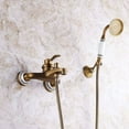 thumbnail image 3 of Grifo estilo vintage para baño al aire libre con manija en cruz doble, mezclador de bañera de construcción de latón macizo con casete de cerámica para acabado de latón antiguo, 3 of 5