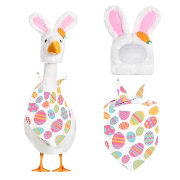 Porch Goose Outfits for Easter Decorations, with Easter Eggs Bib & Carrot Bunny Hat, 23 inch Easter Porch Goose Outfits, Porch Goose, Outdoor Easter Decorations