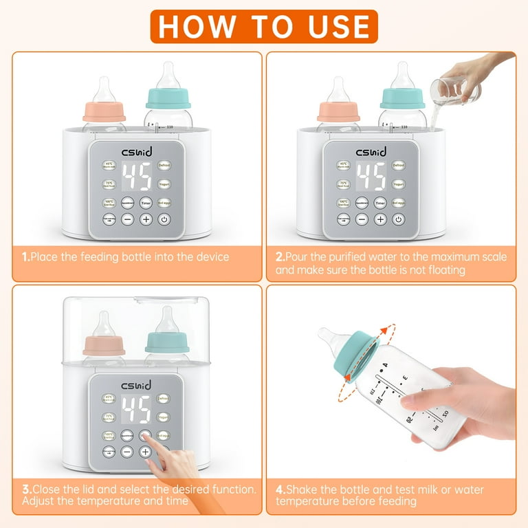 Bottle Warmer For Baby, Double Bottels Milk Warmer 9 in 1 Fast Food Heater  & Defrost BPA-Free with Appointment, LCD Display, Timer & 24H Temperature  Control for Breastmilk & Formula 