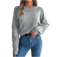 thumbnail image 2 of FAKKDUK Pullover Sweater for Women, Women's Long Sleeve Crew Neck Solid Sweater Ribbed Knit Pullover Jumper Tops Womens Crewneck Sweaters Knit Chunky Warm Sweater Tops, M&Gray, 2 of 8
