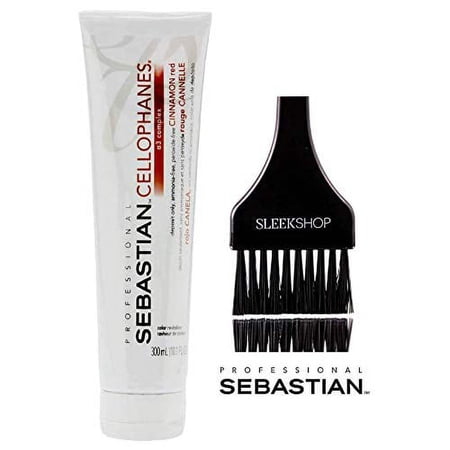 Sebastian CELLOPHANES CINNAMON RED, Color Revitalizer with A3 Complex, Deposit Only, Ammonia-Free, Peroxide-Free (with Sleek Tint Applicator Brush) (CINNAMON RED - 10.1 oz / 300 ml)