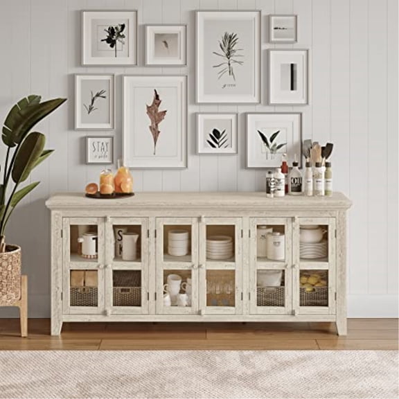 Jofran Rustic Shores 70" Coastal Distressed Acacia Six-Door Sideboard Cabinet