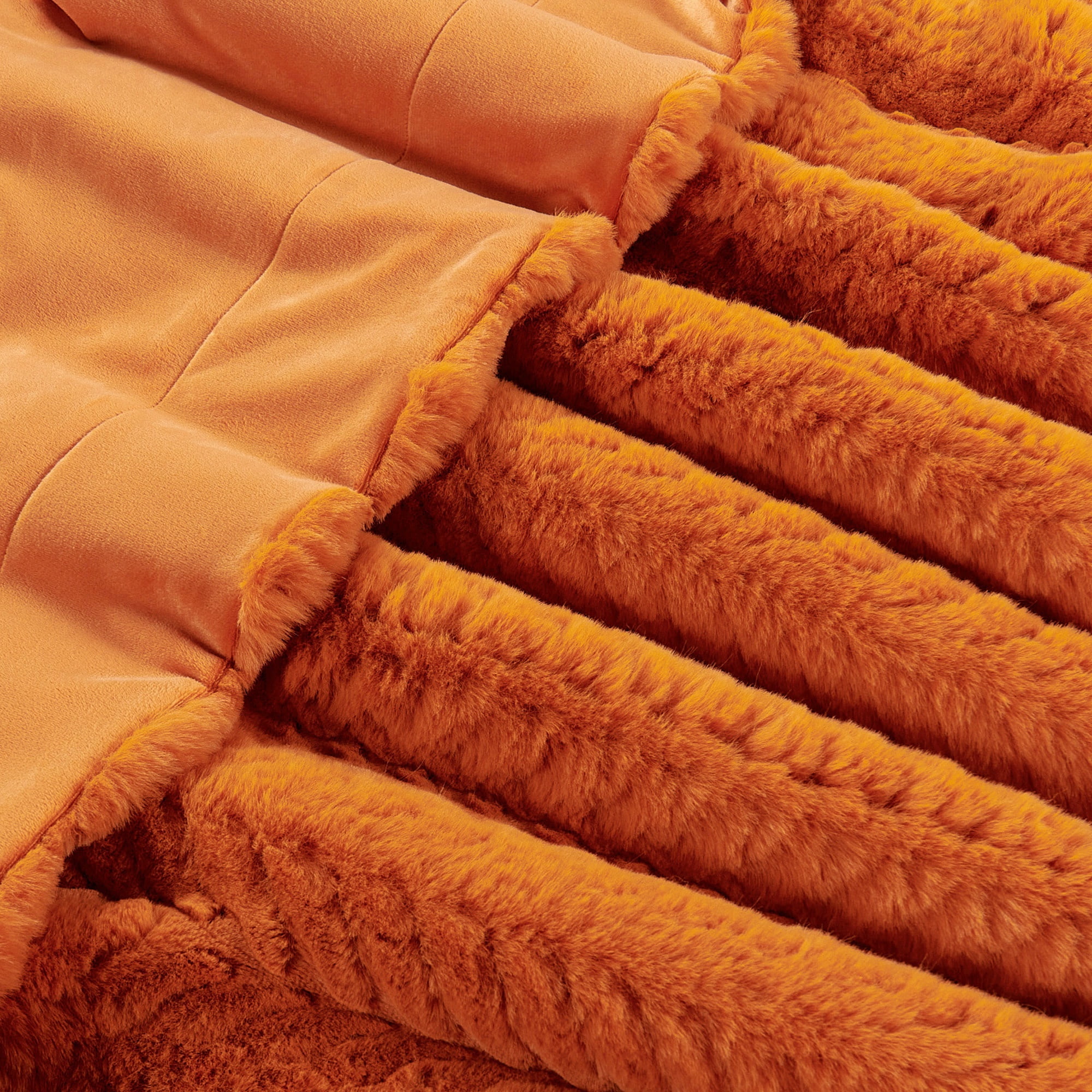 Home Soft Things Tread Pattern Faux Fur Throw Blanket with Micromink Back, Luxury Soft Cozy Plush Fluffy Fuzzy Reversible Thick Warm Throw Blanket, 50x60 inches, Burnt Orange