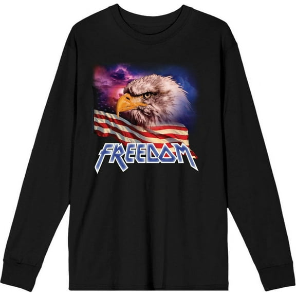 Americana Freedom Eagle Adult Black Crew Neck Long Sleeve Tee-Medium