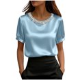 thumbnail image 2 of Women's Solid Color Casual Short Sleeve Round Neck T-Shirt Top for Summer, 2 of 5