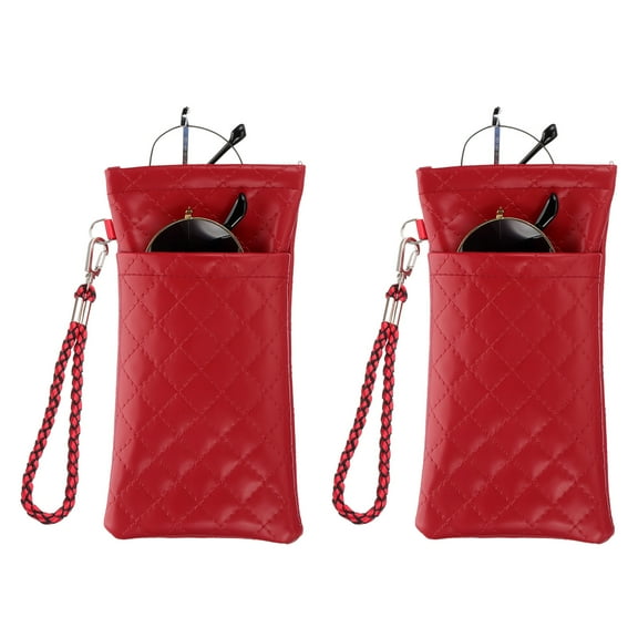 Uxcell Double Eyeglasses Case, 2 Pcs Leather Soft Glasses Cases Portable Sunglasses Pouch Organizer, Red