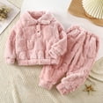 thumbnail image 2 of Darzheoy Children Pajamas Outfits Versatile Casual Long Sleeve Tops And Pants Thermal Lapel Loose Thickened Cute Solid Color 2 Piece Sets ,Size 2-13 Years, 2 of 9