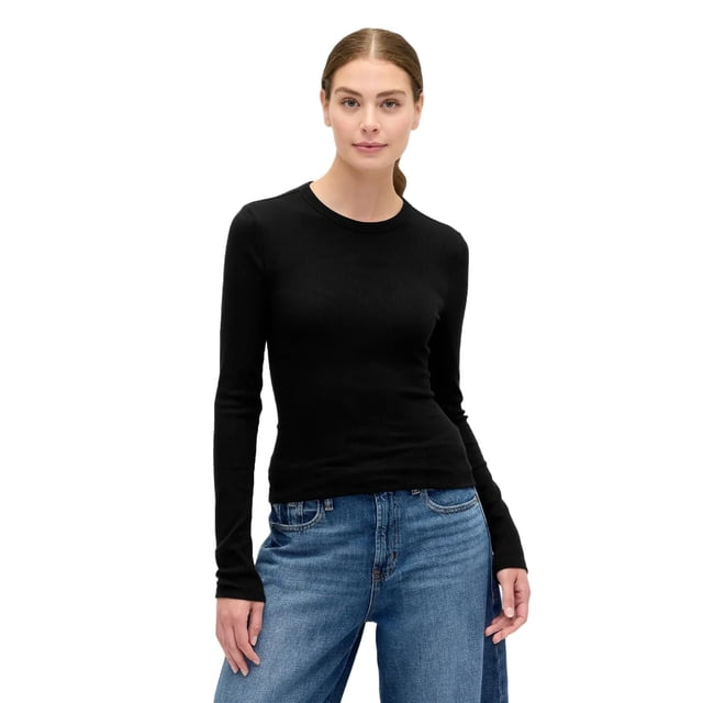 Top de manga larga acanalado negro GAP para mujer XXL