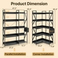 thumbnail image 3 of Aiho 5-Tier Corner Bookshelf, 65" H Industrial Reversible Bookcase w/ 4 Hooks, 1 Storage Basket, Sturdy Metal Frame, Adjustable Feet – Living Room/Kitchen/Office, Black, 3 of 11